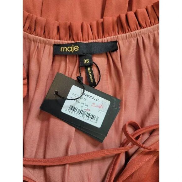 Maje Satin Ruffle Mini Dress Terracotta S (36) NWT - Picture 3 of 9